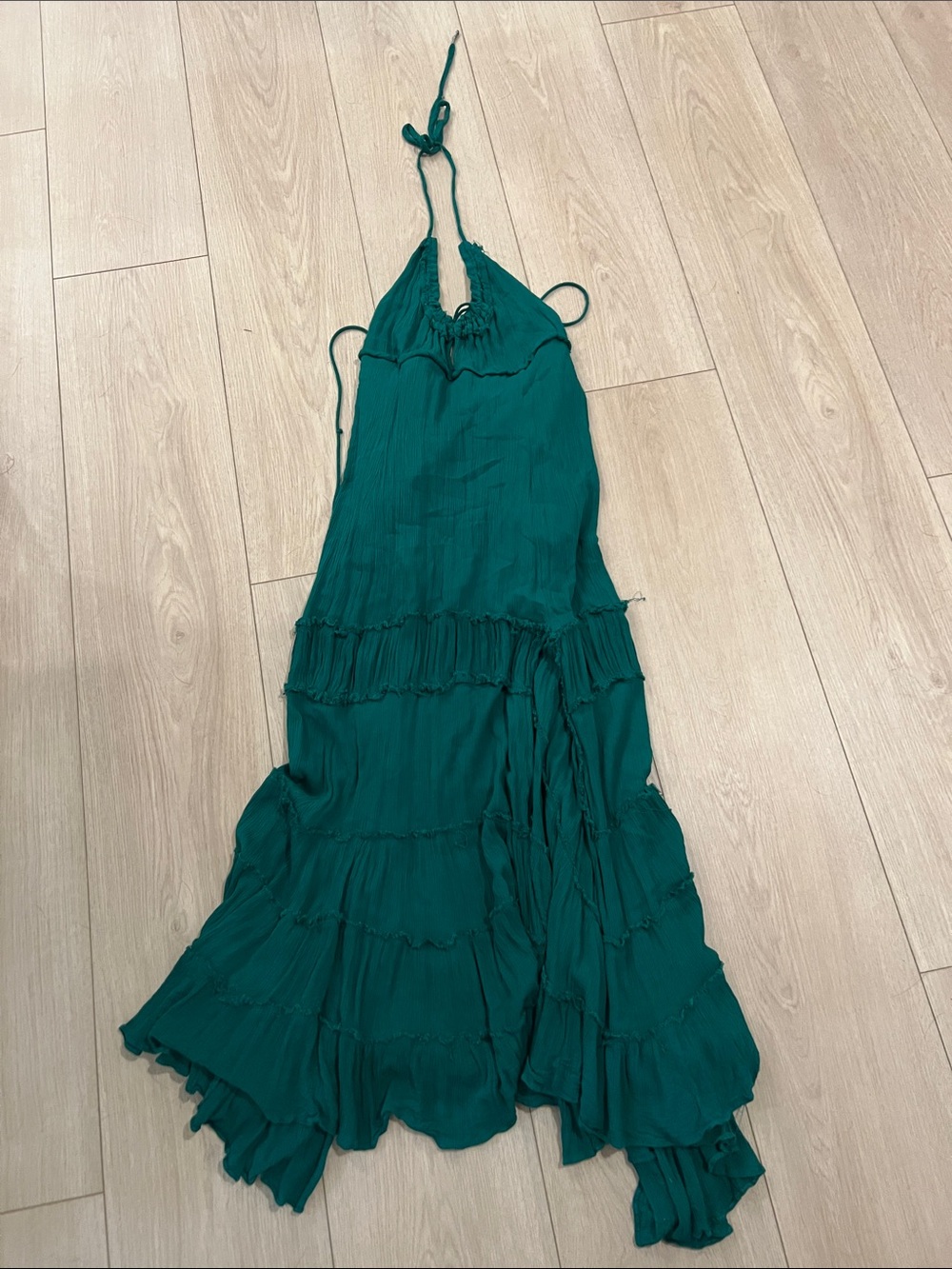 Free People Teal Halter Fray Tiered Maxi Dress